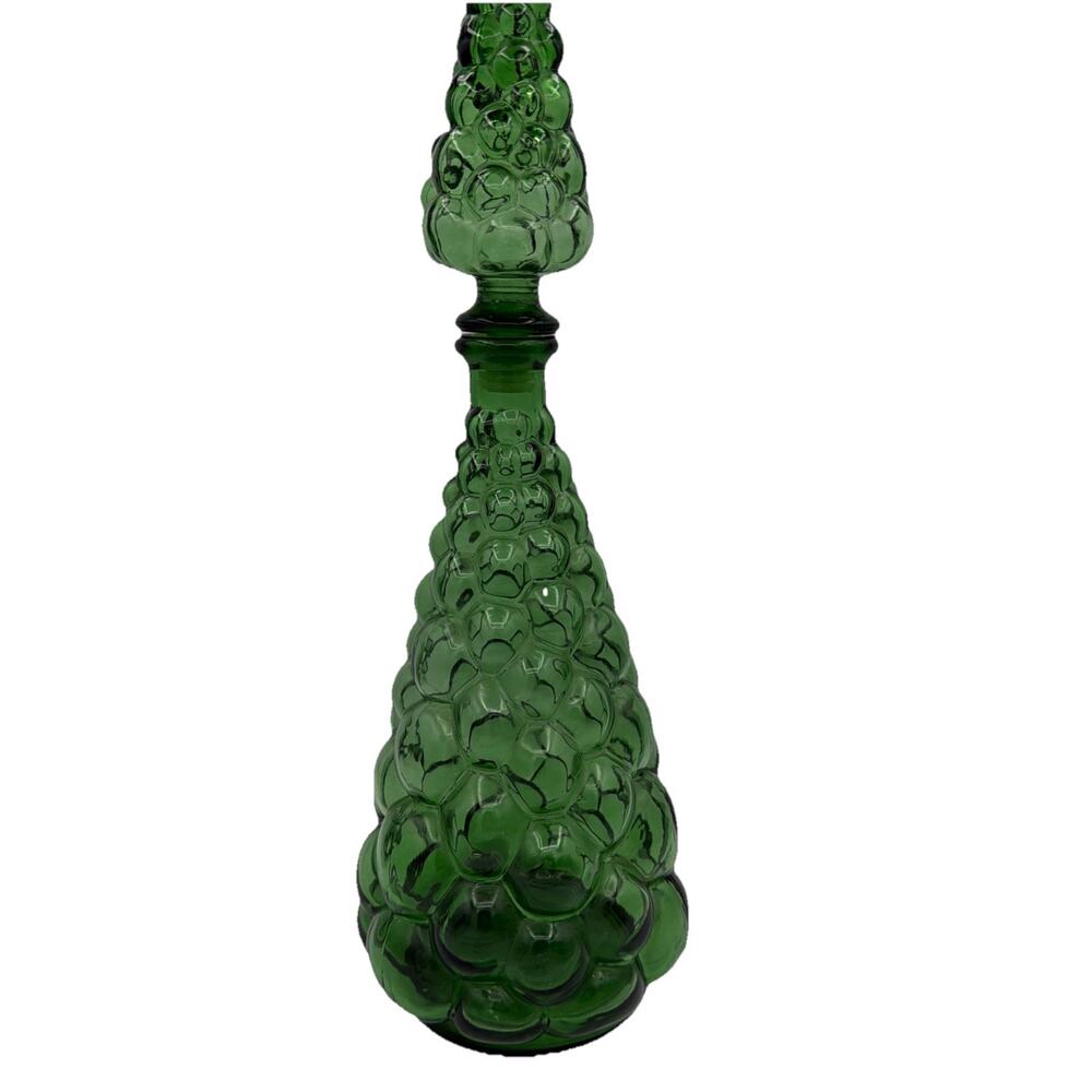 Vintage Italian Green Glass Genie Bottle Bulging Bubble Stopper MCM 60s 70s Art